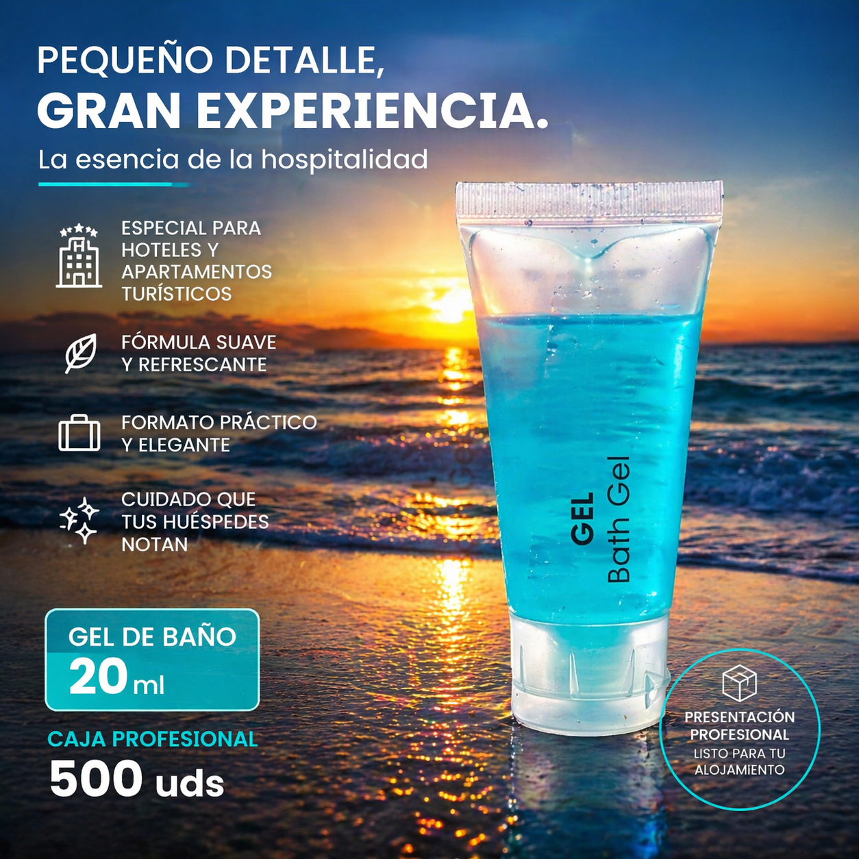Tubo de gel para hoteles
